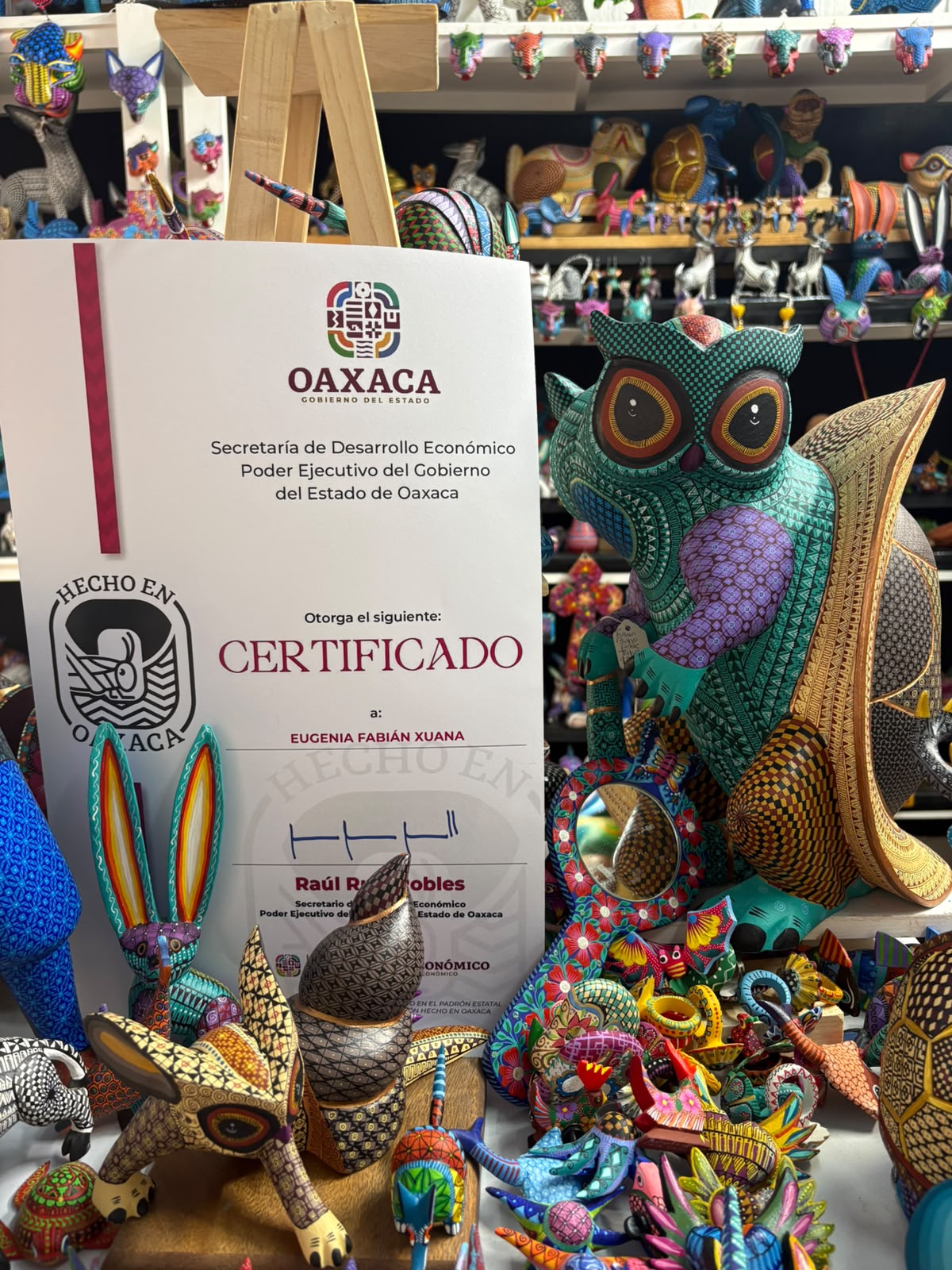 Certificado oficial Hecho en Oaxaca otorgado a Eugenia Fabián Xuana